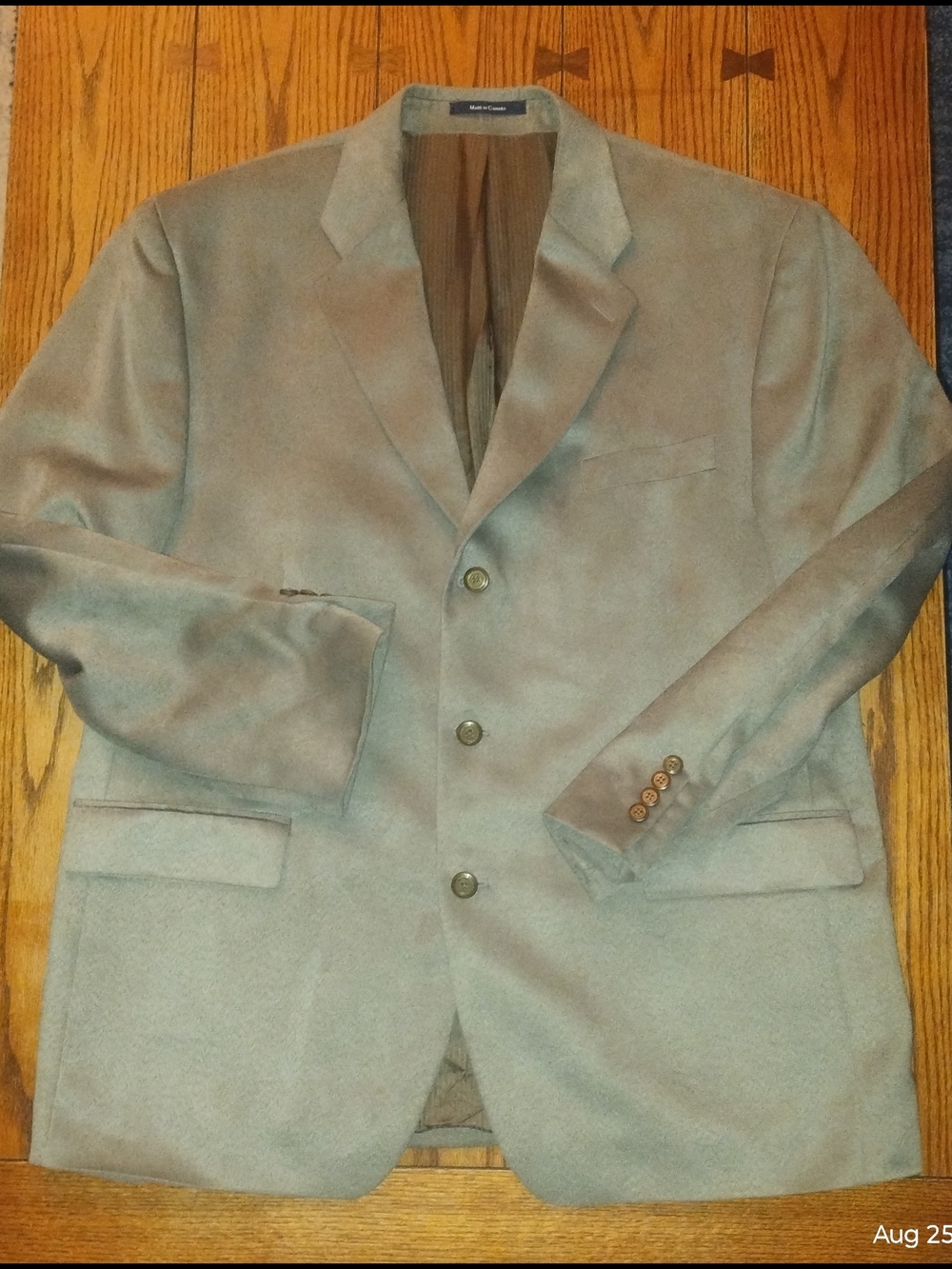 Chaps Size 46R Taupe Faux Suede Blazer - Classic Three-Button Sport Coat
